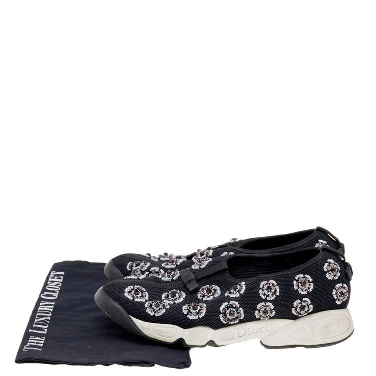 Pre Owned Dior Black Mesh Embellished Fusion Slip On Sneakers Size 39