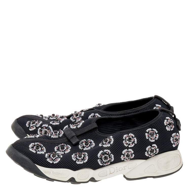 Pre Owned Dior Black Mesh Embellished Fusion Slip On Sneakers Size 39