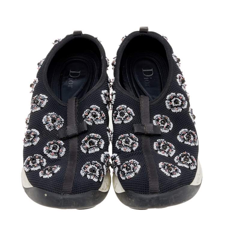 Pre Owned Dior Black Mesh Embellished Fusion Slip On Sneakers Size 39