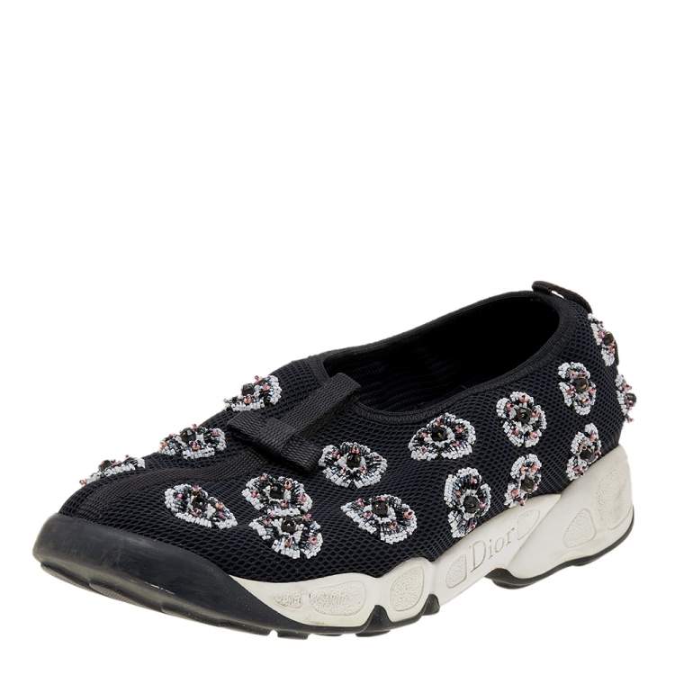 Pre Owned Dior Black Mesh Embellished Fusion Slip On Sneakers Size 39