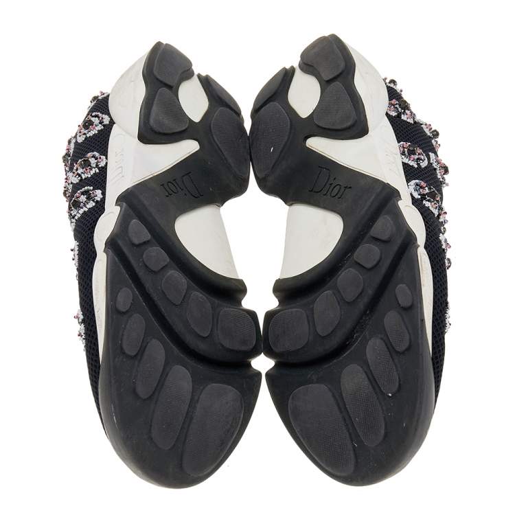 Pre Owned Dior Black Mesh Embellished Fusion Slip On Sneakers Size 39
