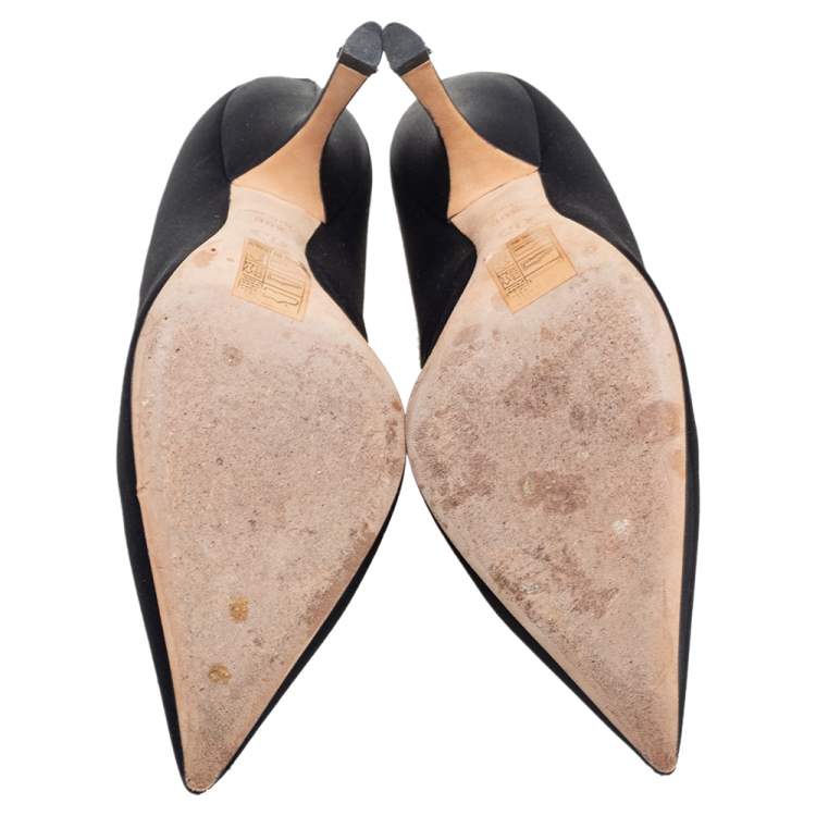 Pre Owned Dior Black Satin Comete Pointed Toe Pumps Size 36.5