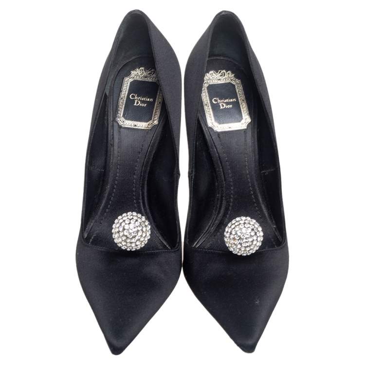 Pre Owned Dior Black Satin Comete Pointed Toe Pumps Size 36.5