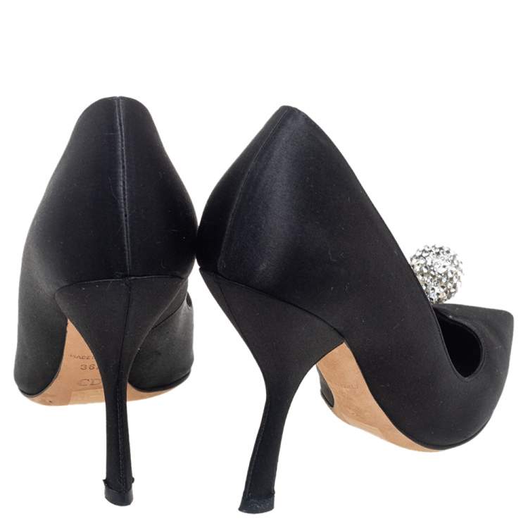 Pre Owned Dior Black Satin Comete Pointed Toe Pumps Size 36.5