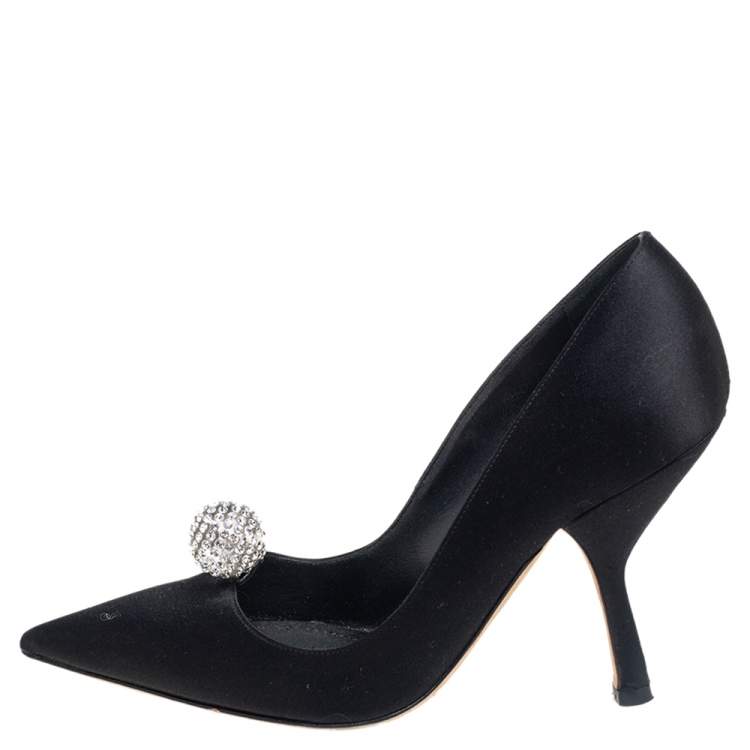 Pre Owned Dior Black Satin Comete Pointed Toe Pumps Size 36.5