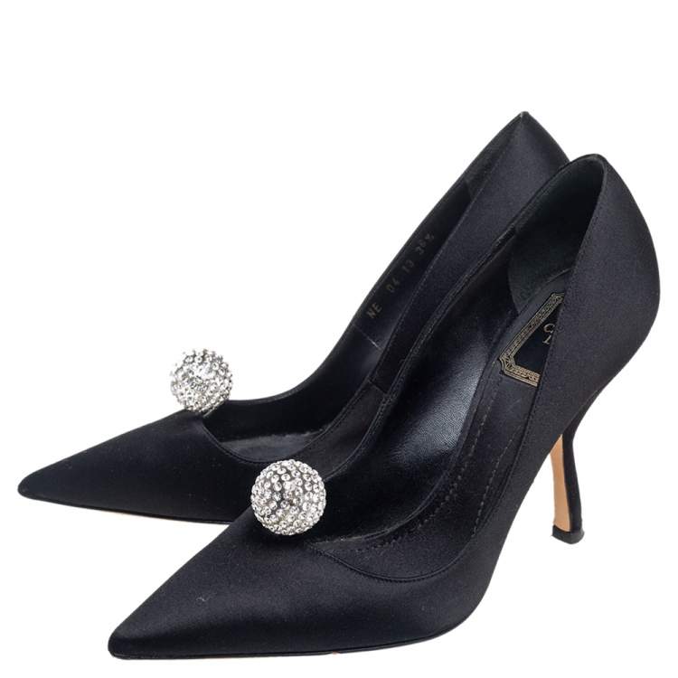 Pre Owned Dior Black Satin Comete Pointed Toe Pumps Size 36.5