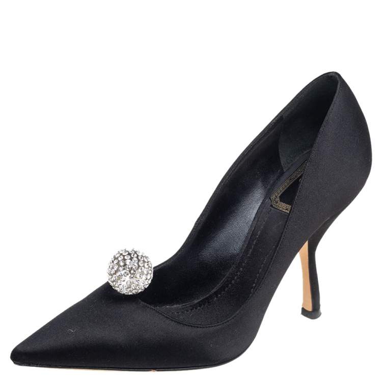 Pre Owned Dior Black Satin Comete Pointed Toe Pumps Size 36.5
