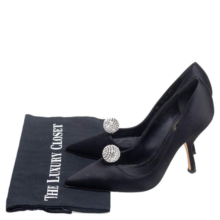 Pre Owned Dior Black Satin Comete Pointed Toe Pumps Size 36.5