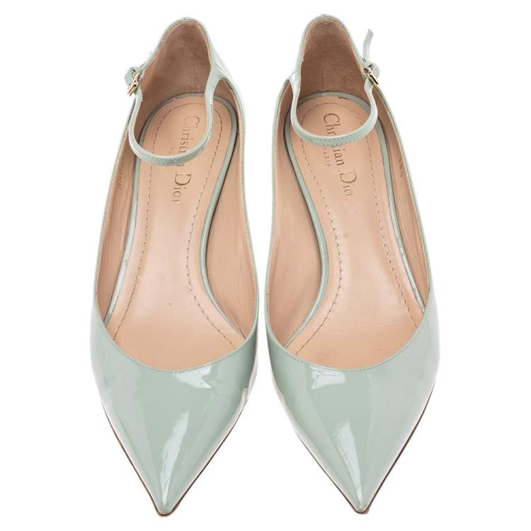 Pre Owned Dior Blue Patent Leather Pointed Toe Ankle Wrap Pumps Size 38.5