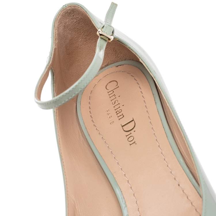 Pre Owned Dior Blue Patent Leather Pointed Toe Ankle Wrap Pumps Size 38.5