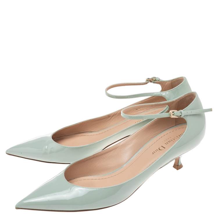 Pre Owned Dior Blue Patent Leather Pointed Toe Ankle Wrap Pumps Size 38.5