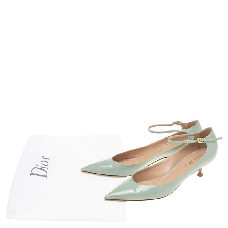 Pre Owned Dior Blue Patent Leather Pointed Toe Ankle Wrap Pumps Size 38.5