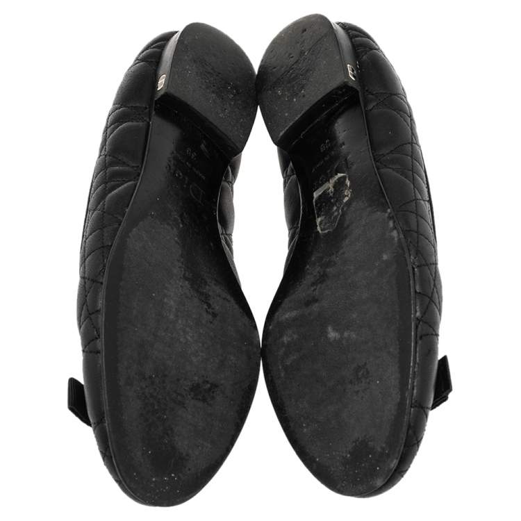 مملوكة مسبقًا Dior Black Cannage Leather My Bow Ballet Flats Size 38