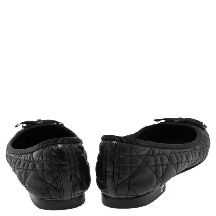 مملوكة مسبقًا Dior Black Cannage Leather My Bow Ballet Flats Size 38