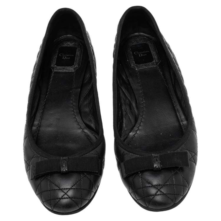 مملوكة مسبقًا Dior Black Cannage Leather My Bow Ballet Flats Size 38