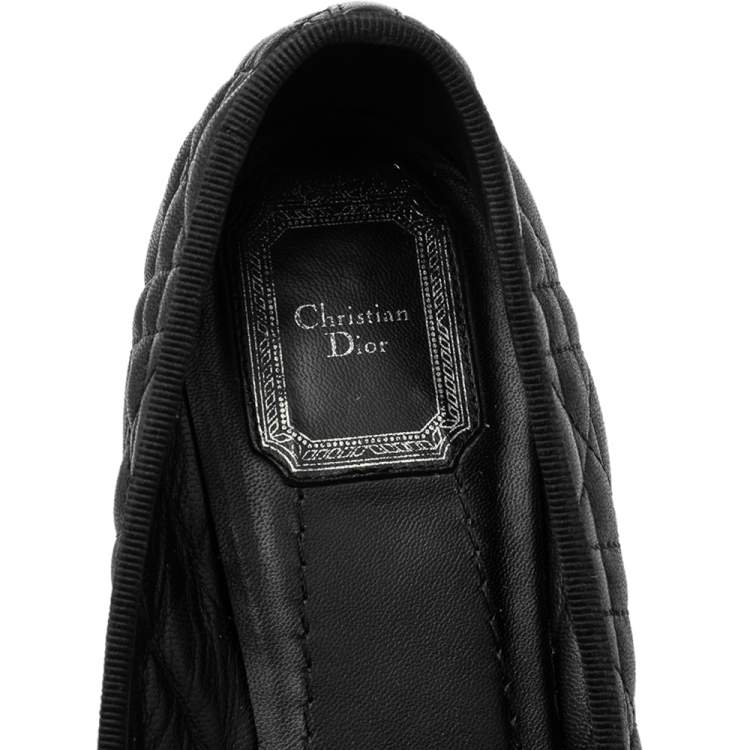 مملوكة مسبقًا Dior Black Cannage Leather My Bow Ballet Flats Size 38