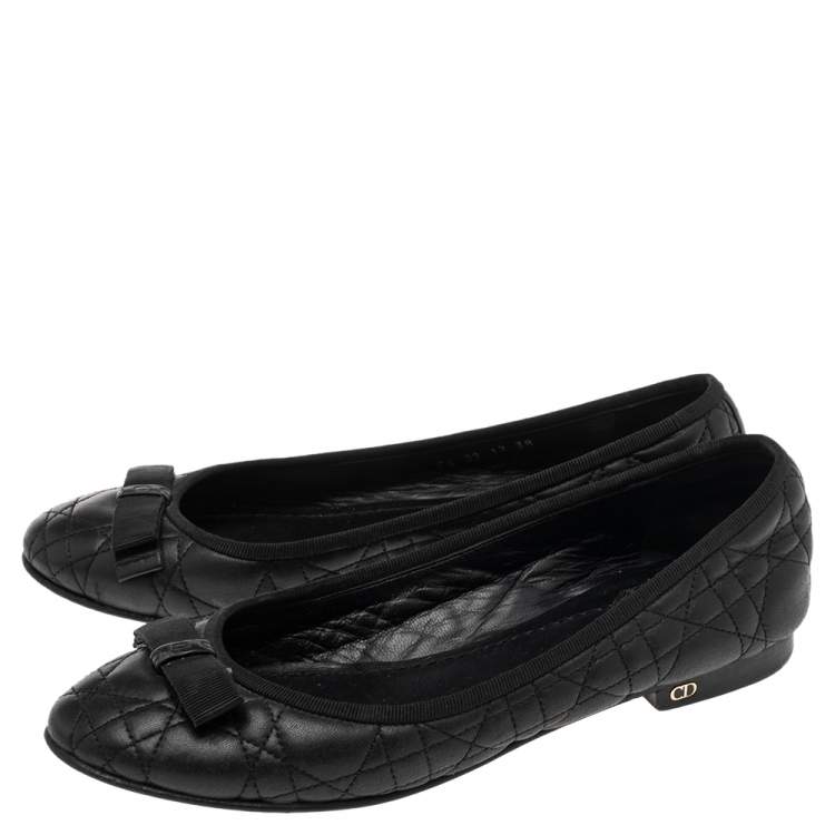 مملوكة مسبقًا Dior Black Cannage Leather My Bow Ballet Flats Size 38