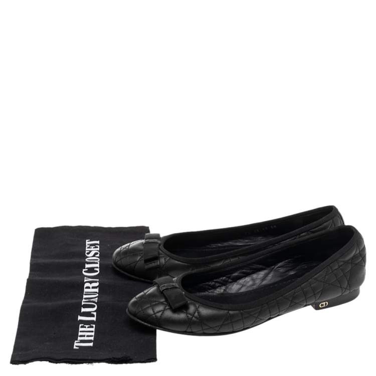 مملوكة مسبقًا Dior Black Cannage Leather My Bow Ballet Flats Size 38