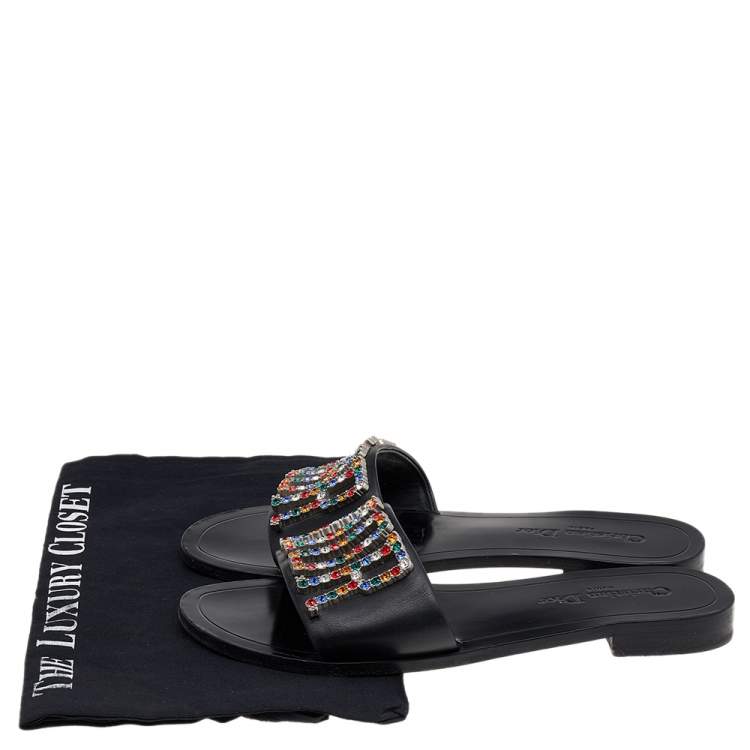 Pre Owned Dior Black Leather Diorevolution Flat Slides Size 39.5