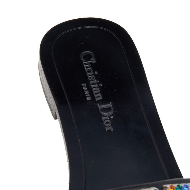 Pre Owned Dior Black Leather Diorevolution Flat Slides Size 39.5