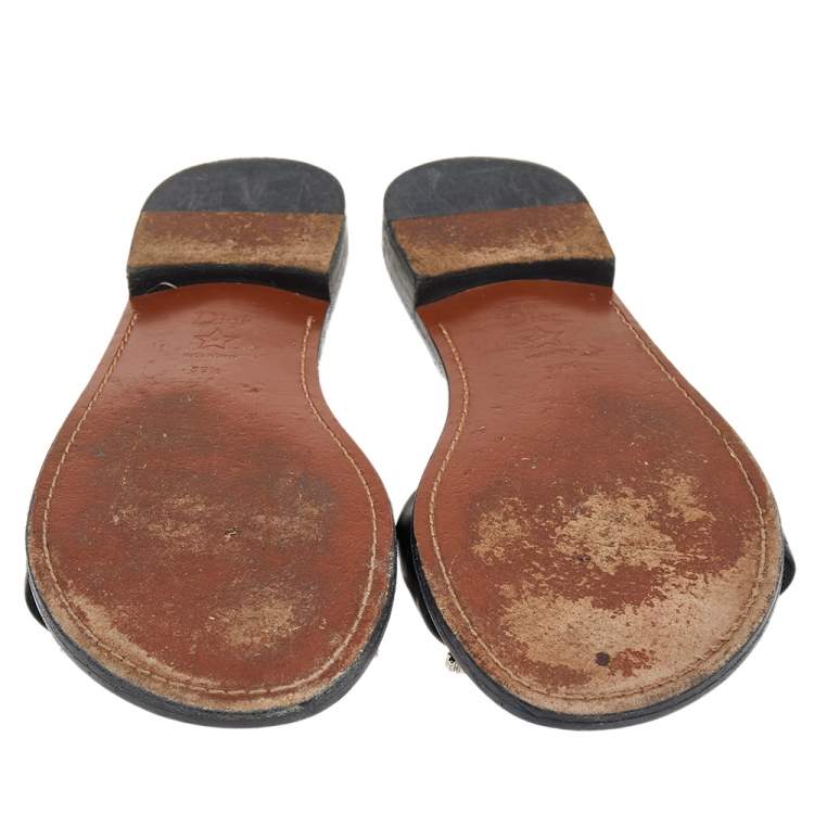 Pre Owned Dior Black Leather Diorevolution Flat Slides Size 39.5