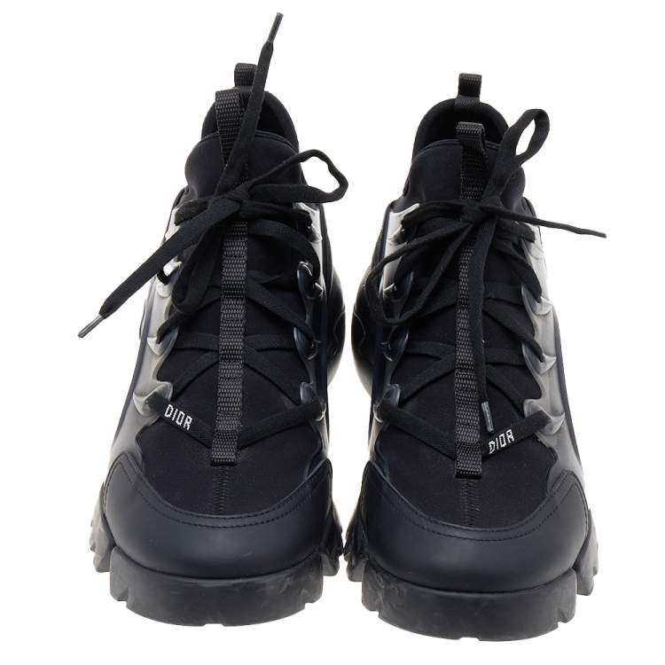 Pre Owned Dior Black Leather And Neoprene D-Connect Low Top Sneakers Size 41