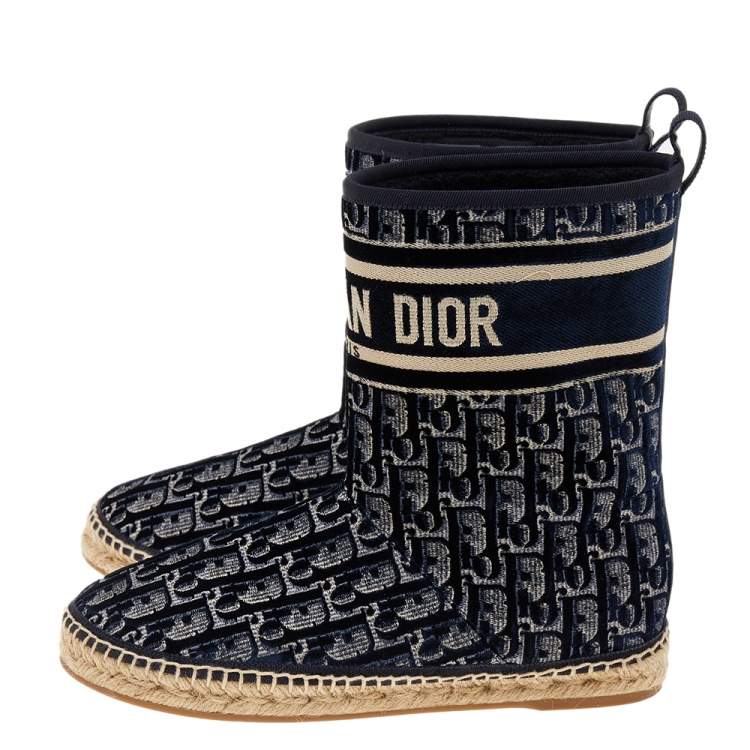 Pre Owned Dior Blue Oblique Velvet Chez Moi Dior Granville Ankle Boots Size 38.5