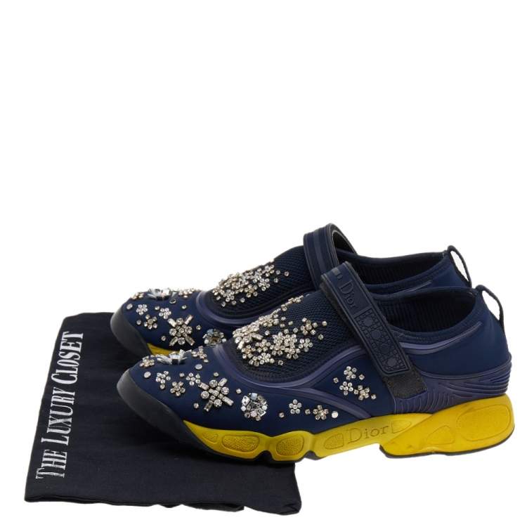 Pre Owned Dior Blue Mesh And Fabric Fusion Sneakers Size 39