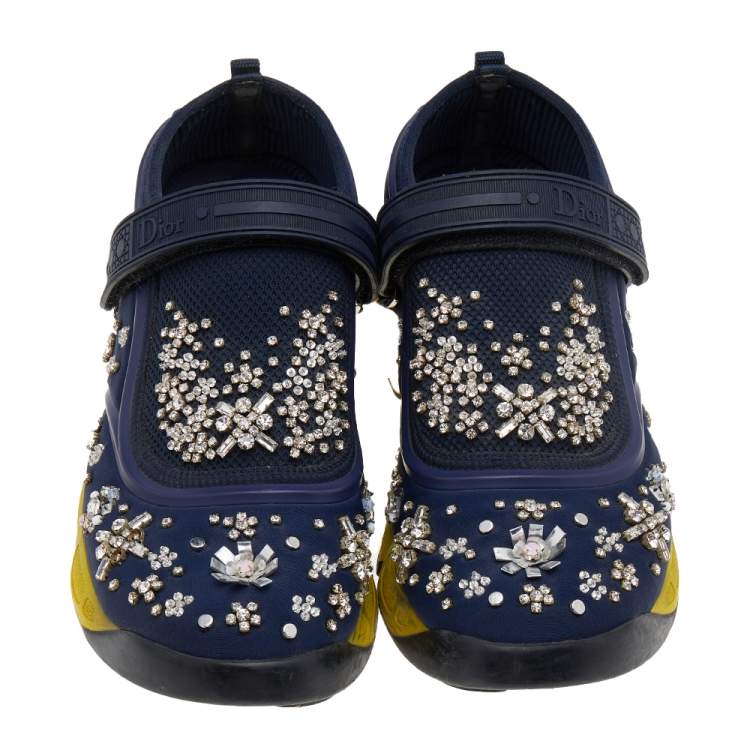 Pre Owned Dior Blue Mesh And Fabric Fusion Sneakers Size 39