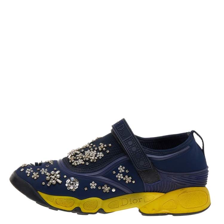 Pre Owned Dior Blue Mesh And Fabric Fusion Sneakers Size 39