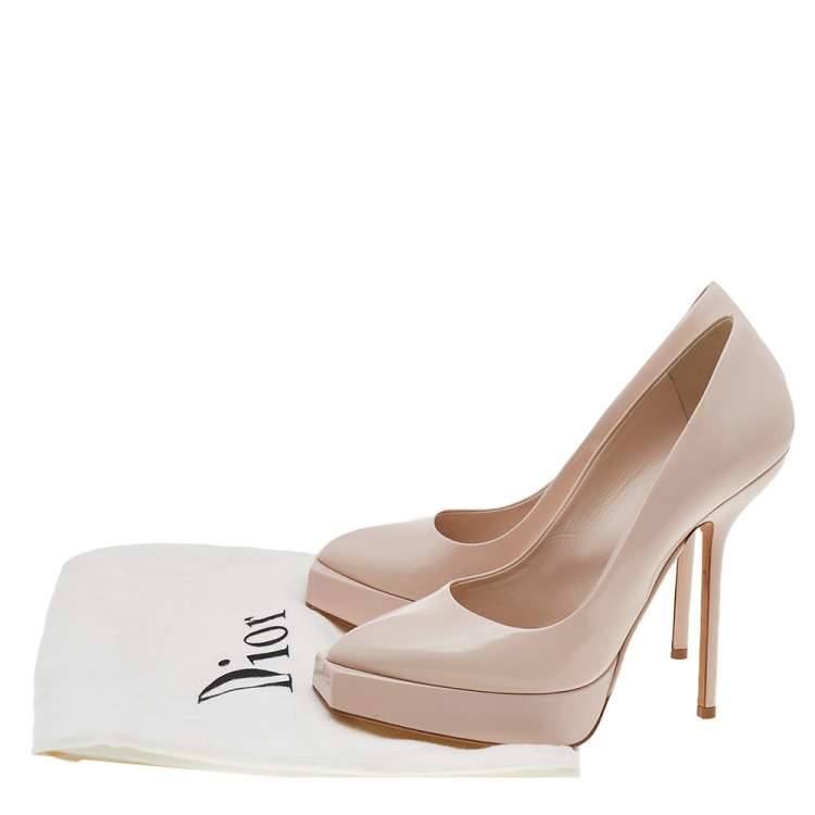 Pre Owned Dior Nude Pink Leather Square Sole Platform Pumps Size 38