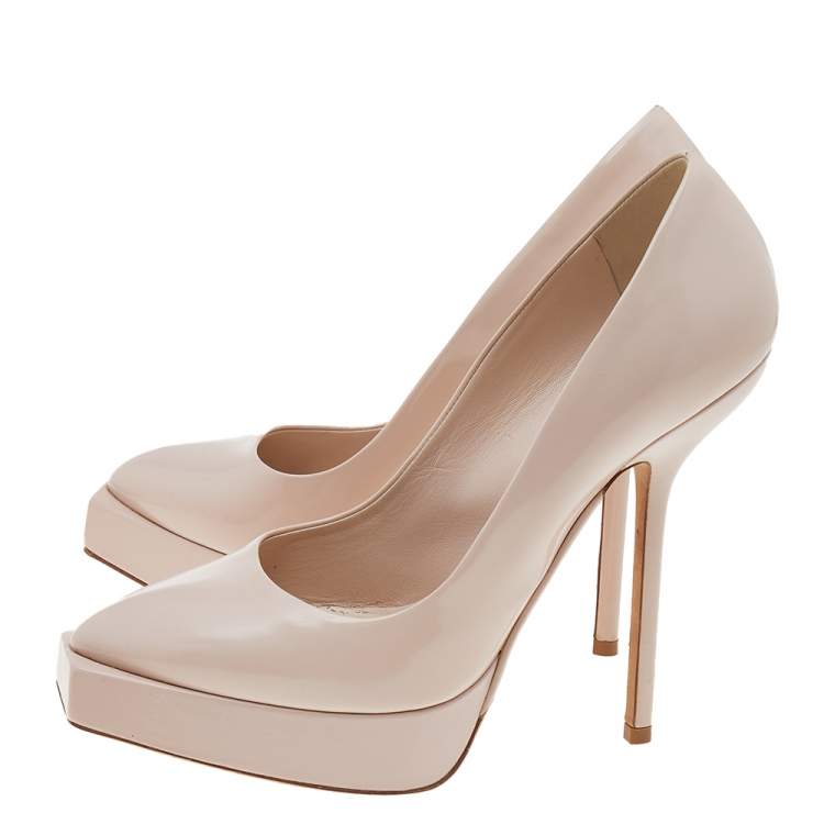 Pre Owned Dior Nude Pink Leather Square Sole Platform Pumps Size 38