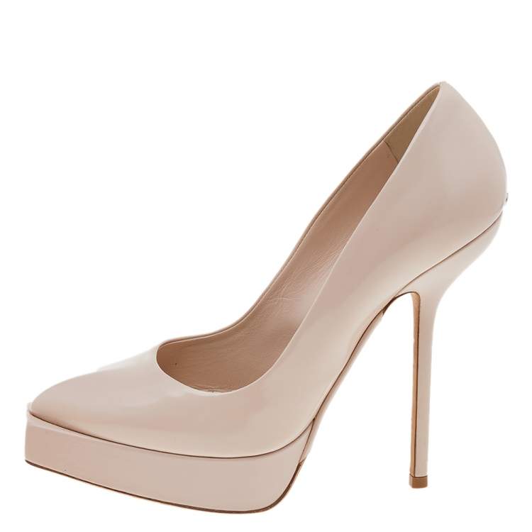Pre Owned Dior Nude Pink Leather Square Sole Platform Pumps Size 38
