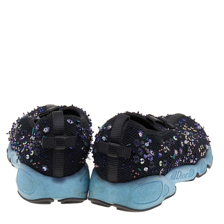 Pre Owned Dior Black Mesh Fusion Embellished Slip On Sneakers Size 36.5