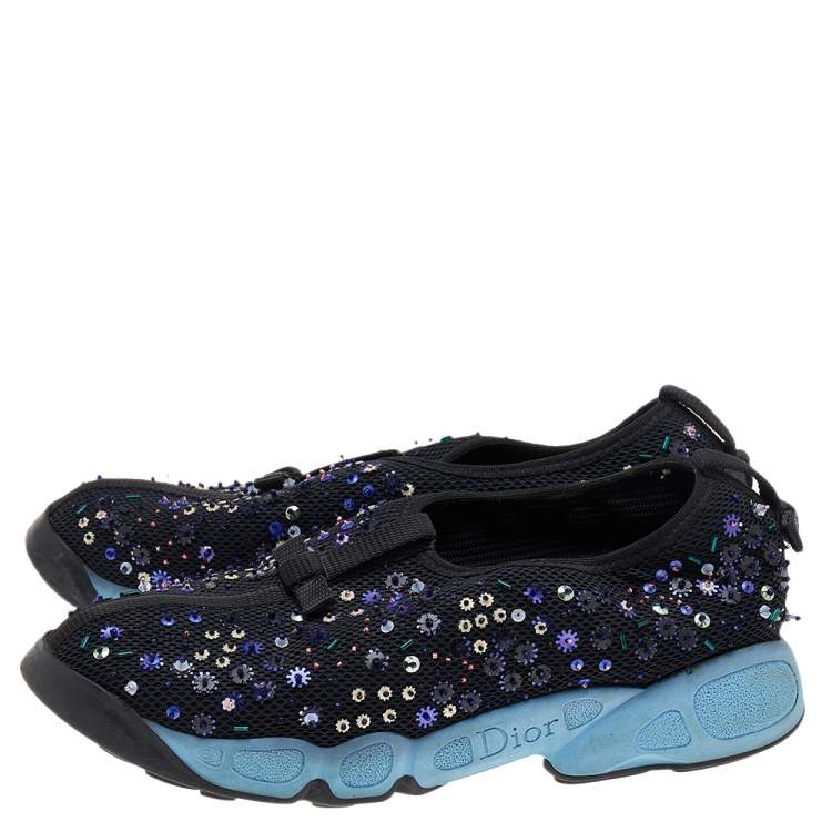 Pre Owned Dior Black Mesh Fusion Embellished Slip On Sneakers Size 36.5