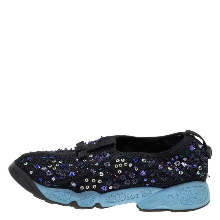 Pre Owned Dior Black Mesh Fusion Embellished Slip On Sneakers Size 36.5