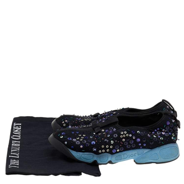 Pre Owned Dior Black Mesh Fusion Embellished Slip On Sneakers Size 36.5