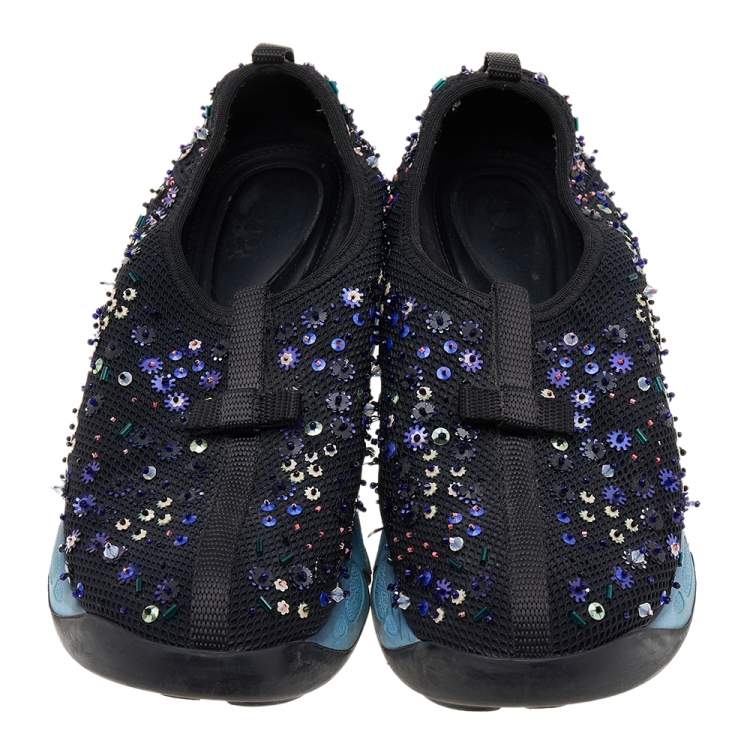 Pre Owned Dior Black Mesh Fusion Embellished Slip On Sneakers Size 36.5