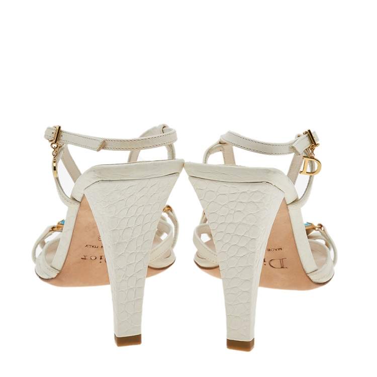 Pre Owned Christian Dior White/Blue Leather Open Toe Piedra Sandals Size 38