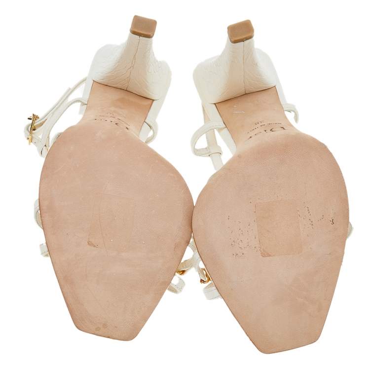 Pre Owned Christian Dior White/Blue Leather Open Toe Piedra Sandals Size 38