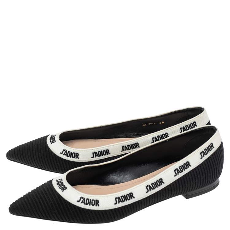 Pre Owned Dior Black Technical Fabric J'adior Pointed Toe Ballet Flats Size 36