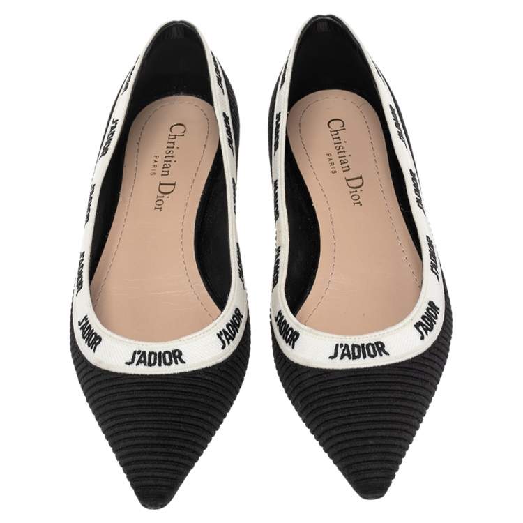 Pre Owned Dior Black Technical Fabric J'adior Pointed Toe Ballet Flats Size 36