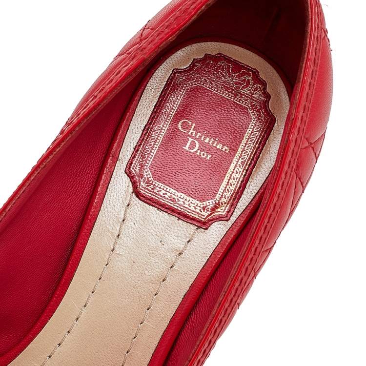 مملوكة مسبقًا Dior Red Cannage Leather Bow Peep Toe Pumps Size 36.5