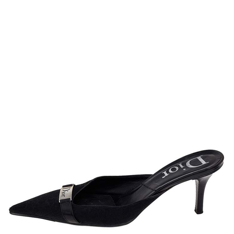 Pre Owned Dior Black Diorissimo Canvas And Leather Pointed Toe Slide Mules Size 38.5