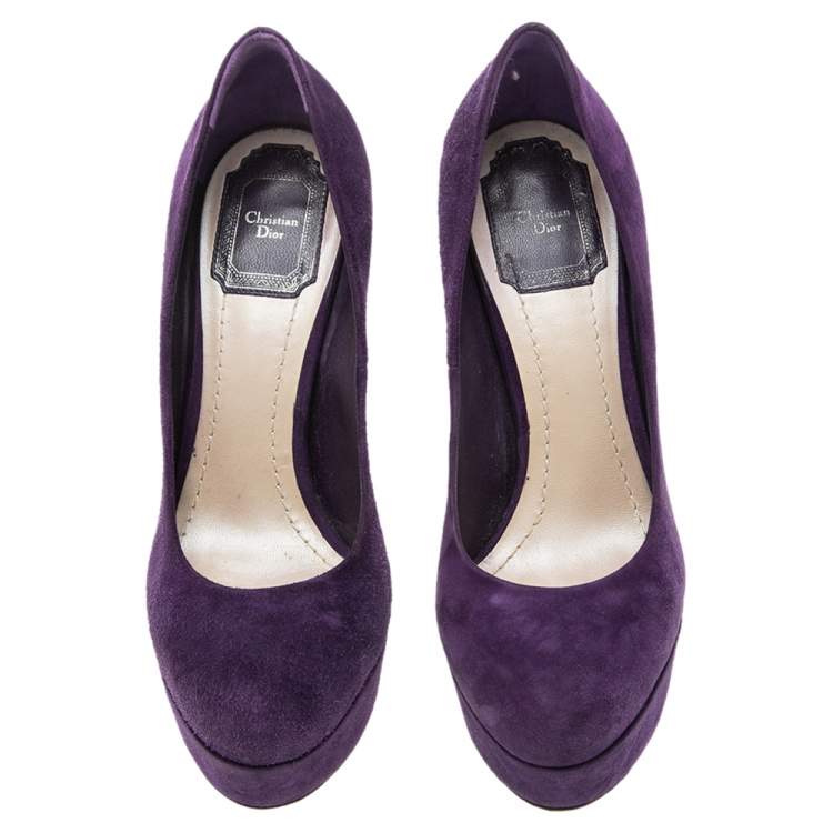 Pre Owned Dior Purple Suede Round-Toe Platform Pumps Size 37