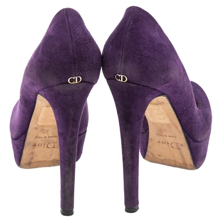 Pre Owned Dior Purple Suede Round-Toe Platform Pumps Size 37