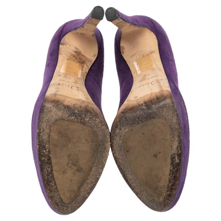 Pre Owned Dior Purple Suede Round-Toe Platform Pumps Size 37