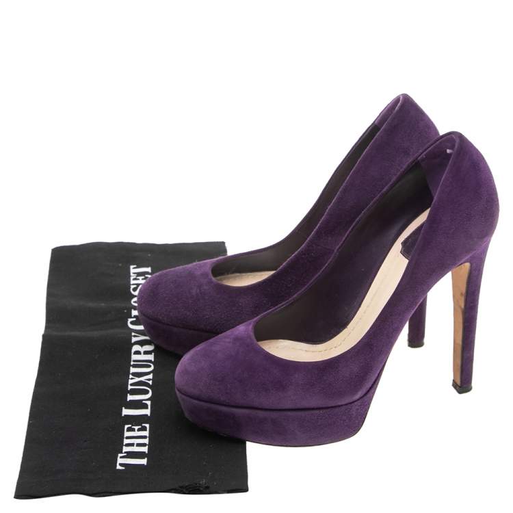 Pre Owned Dior Purple Suede Round-Toe Platform Pumps Size 37