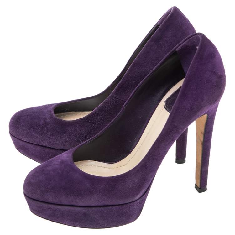 Pre Owned Dior Purple Suede Round-Toe Platform Pumps Size 37