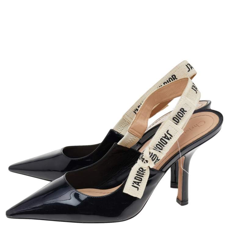 Pre Owned Dior Black Patent Leather J'adior Slingback Pumps Size 38
